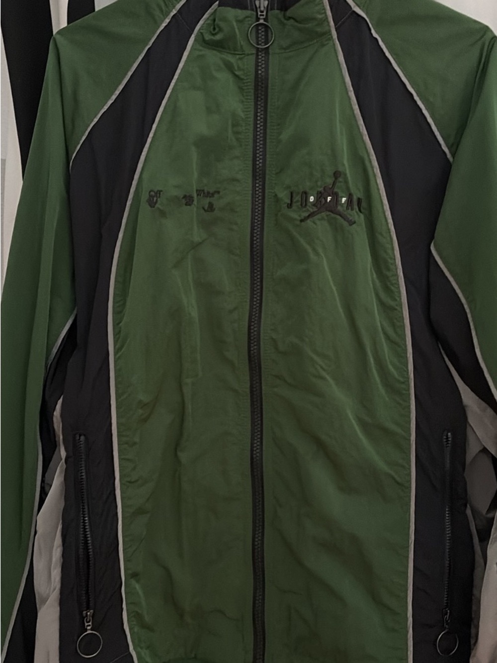 Jordan / Off White Green and Black Full-Zip Windbreaker Jacket